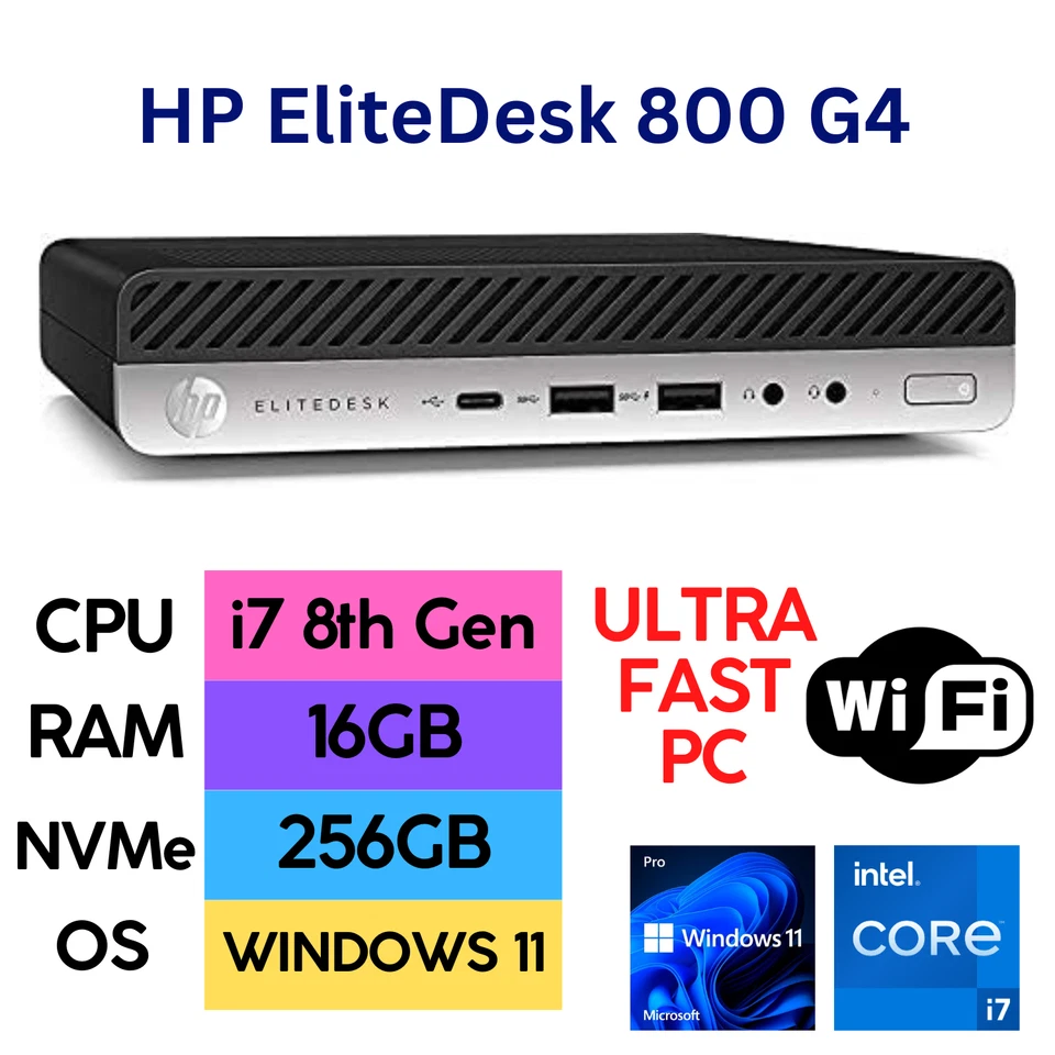 HP EliteDesk 800 G4 DM USFF Core i7 8700 Fast PC 16GB RAM 256GB SSD Win 11 Pro - Image 2 of 4