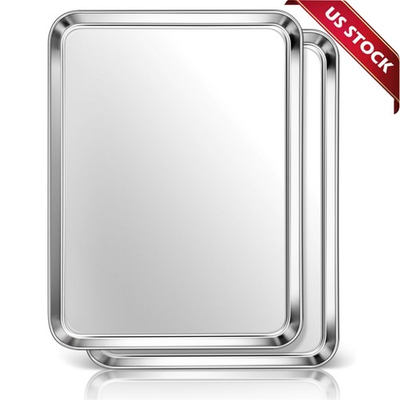 #ad 2PCS Stainless Steel Cookie Sheet Baking Pan Oven Tray Commercial Baking Sheet $19.98