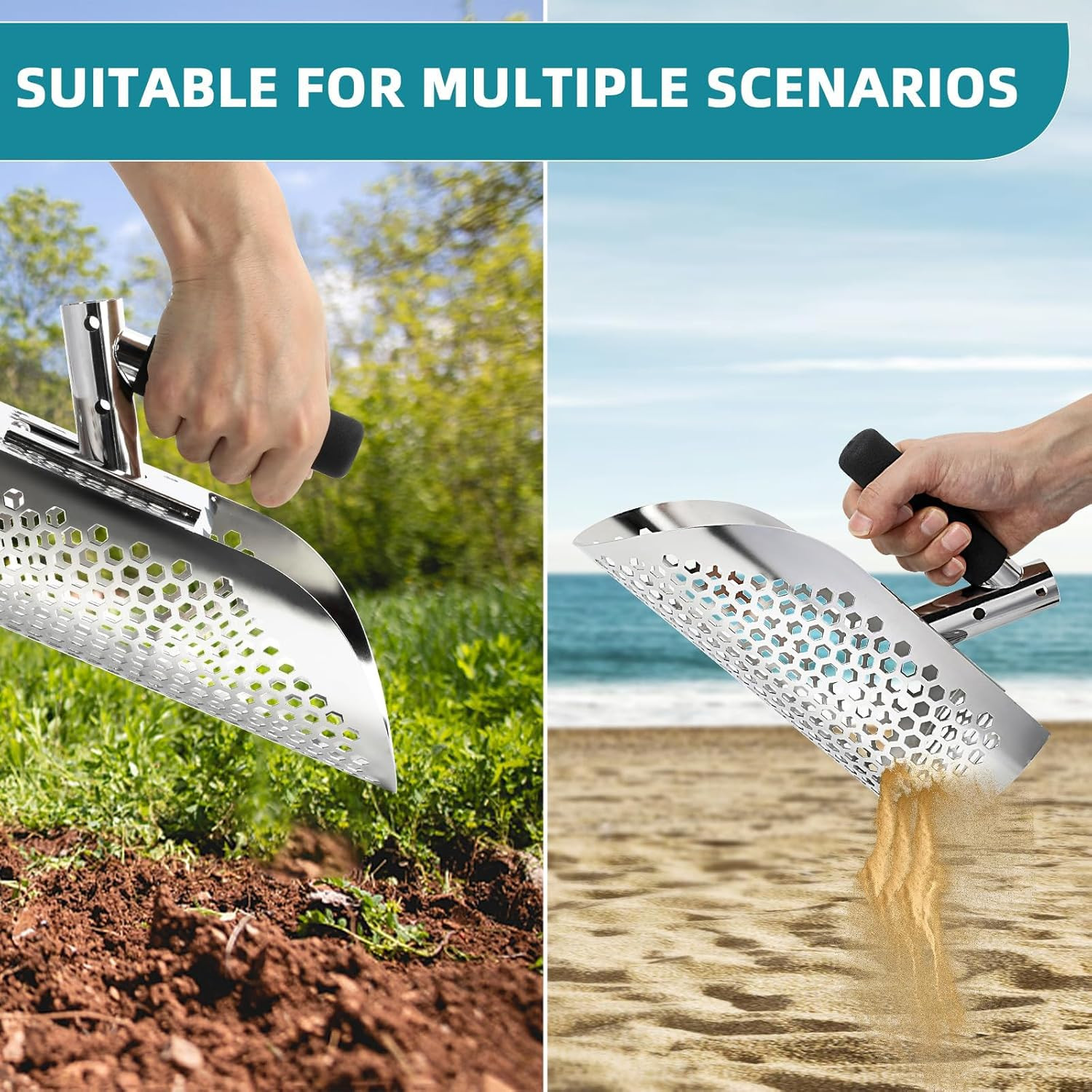 Long Handle Sand Scoop Metal Detecting Shovel Adjustable Stainless Steel Beach