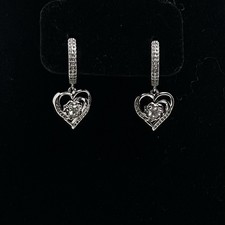 Sterling Silver Dangle Heart Rose Huggie Hoop Earrings