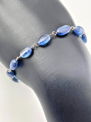 UTC INDIA 925 STERLING SILVER NATURAL KYANITE BEAD LINK BRACELET 6.75-8.75'' 2313