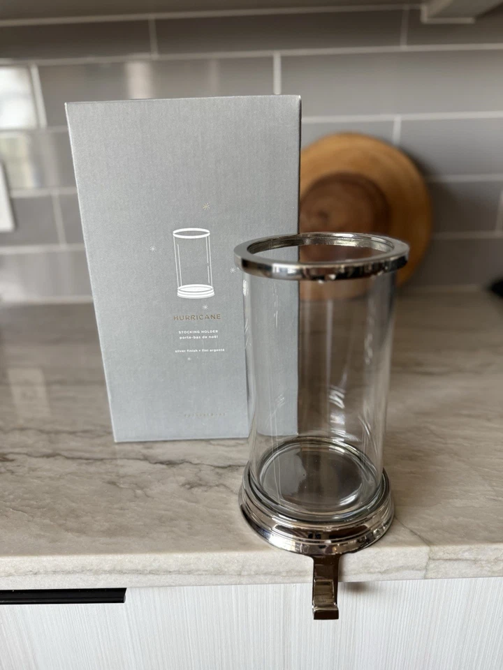 Medias votivas Pottery Barn acabado plateado huracán Navidad nuevas en caja Foto 2 de 4