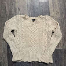 Eddie Bauer Womens Beige Cream Cable Knit Fisherman Chunky Sweater Size XS