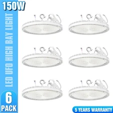 6 Pack 150W LED UFO High Bay Light Commercial Factory Warehouse Gym Light 5000K