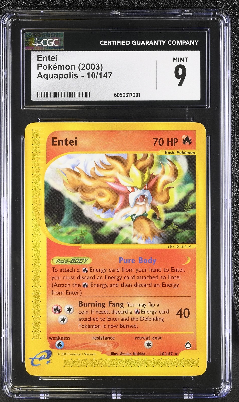 CGC 9 MINT Entei 2003 Aquapolis 10/147 Pokemon Card psa
