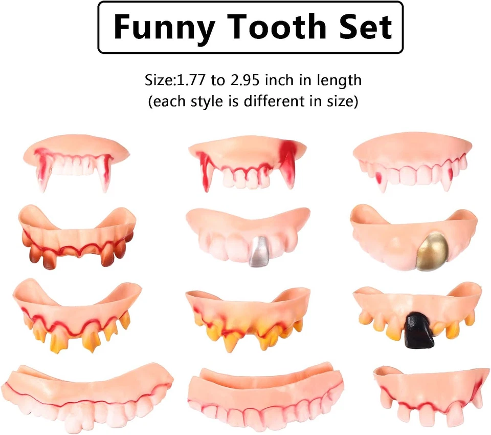 24 Piezas Halloween Dientes de Vampiro Falsos Gnarly Mordaza Dientes Broma Fea Diente Broma De Foto 2 de 4