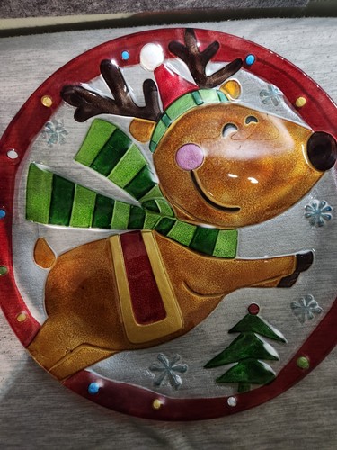 Weihnachten Rentier Urlaub Glas Dekorative Verschmolzene Platte 13" Runde Kunst - Bild 4 von 6