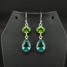 Pendientes colgantes de plata de ley 925 con turmalina, piedra peridoto Paraiba 1,90"