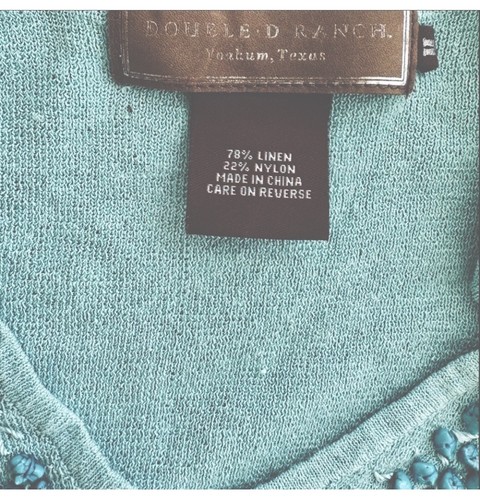 Camicia vintage doppia D Ranch Wear top pietre turchesi lino maglia senza maniche M - Foto 3 di 4