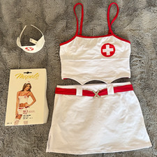 Mapale Adam Eve Naughty Nurse Costume 3PC Set 6009 White Red Adult Medium New