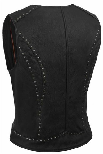 Chaleco de cuero para motocicleta True Element para mujer con acento con cremallera delantera con remaches (negro, talla) - Imagen 8 de 8