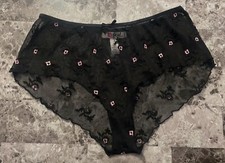 WET SEAL MEDIUM BLACK MESH EMBROIDERED PINK FLORAL VINTAGE RARE HIPSTER PANTIES