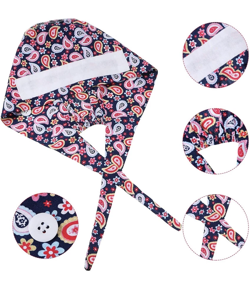 Bouffant Cap with Button Sweatband Tie Back Hat for Women Men 3pack - Image 3 of 3