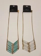 NEW Zad Dangle Necklace Fashion Jewelry Gold Colored Chain Turquoise White Beads