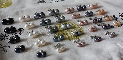 D:6mm bis 10mm   7 Farben Süßwasser Perlenschmuck Ohrringe Ohrstecker 925 Silber
