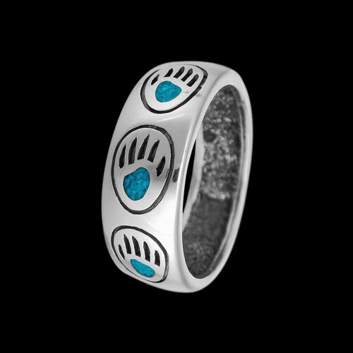 Size 9-925 Sterling Silver & Turquoise Grizzly Bear Paw Ring, Detailed Claw... - Picture 1 of 6