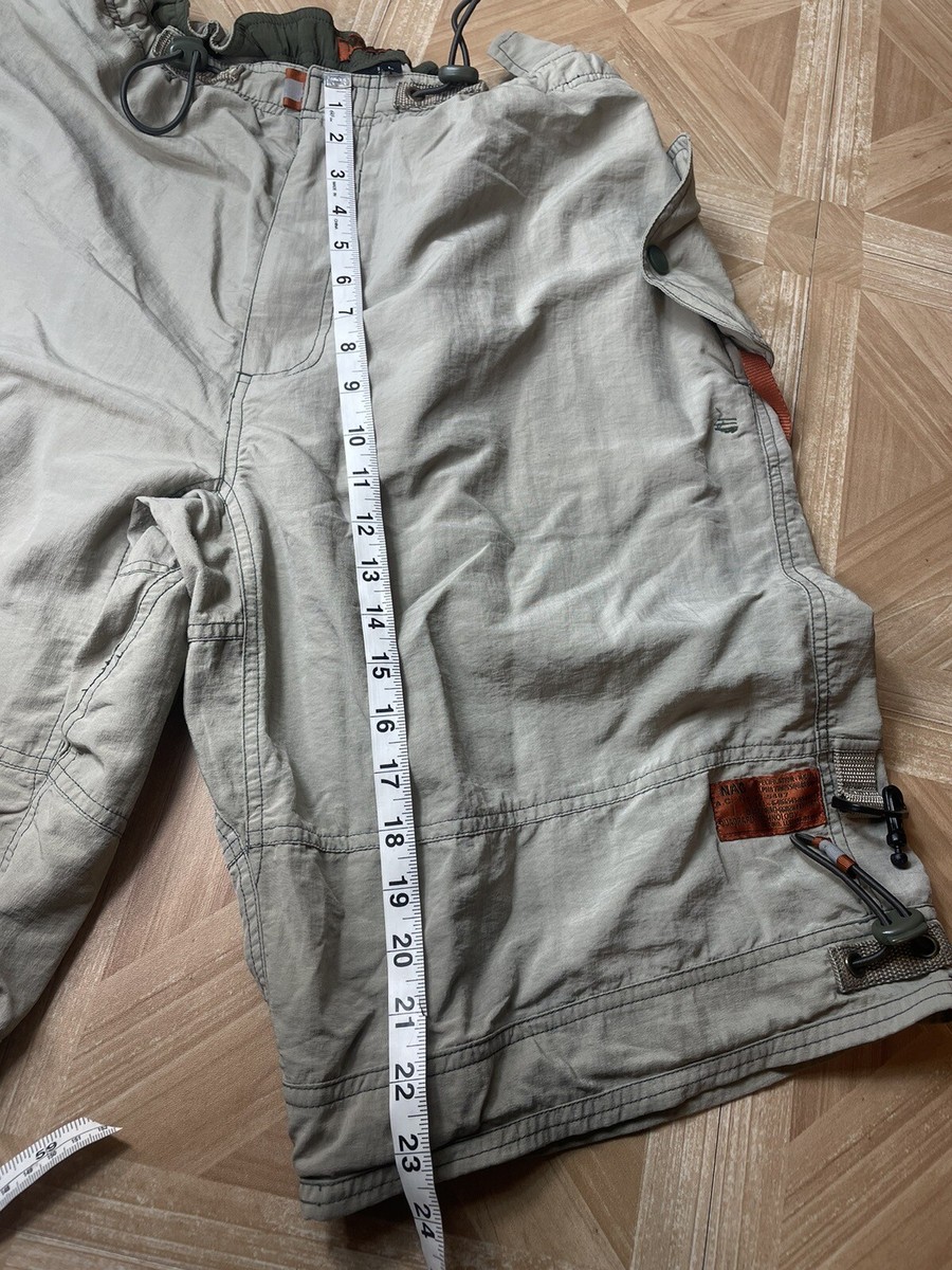 Nesi AG khaki nylon baggy cargo shorts y2k tech L cinch zip