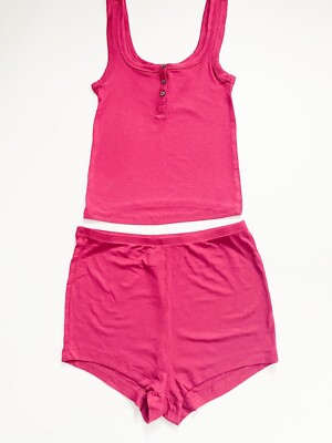 Victoria Secret Women's Ribbed Modal Short Pyjamas Colour Scarlet