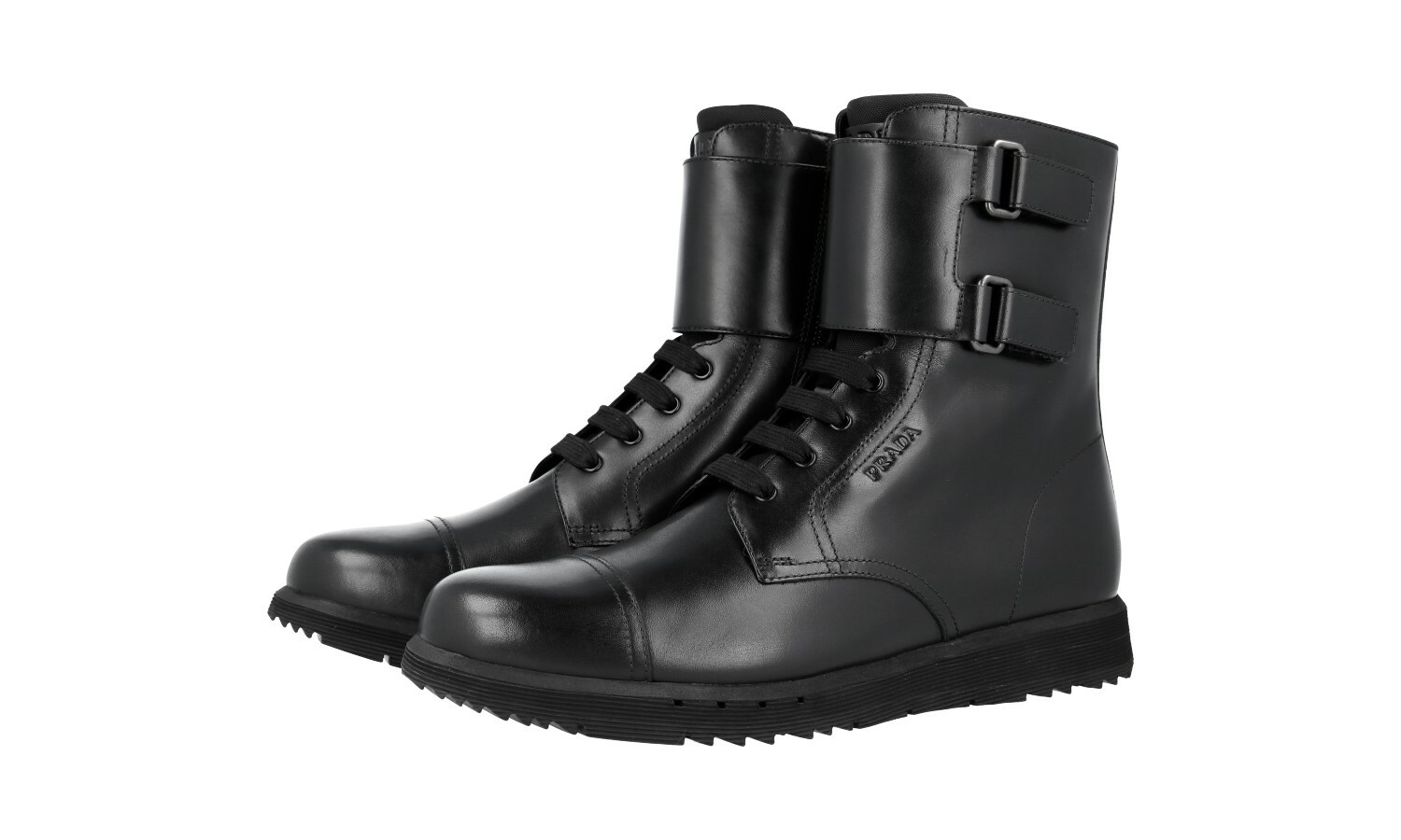 Prada Black Leather Combat Booties US 7.5 EU 40.5-41 Style 4T3361-image