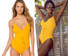 Trina Turk Cabana Solids Mango Yellow Smocked One Piece Swimsuit