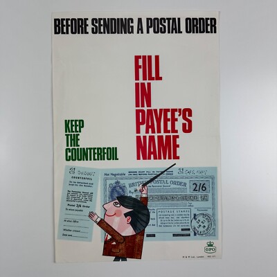 Plakat für ''Vor dem Versand einer Postanweisung'' General Post Office GPO, 1965