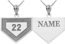 Personalized Name Silver Sports Home Plate Baseball Base Pendant Necklace 