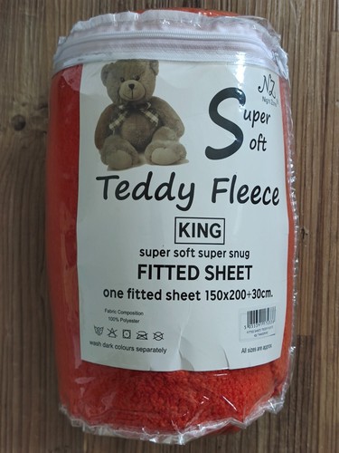 Night Zone Super Soft Teddy Fleece King Size Fitted Sheet Tangerine 150x200+30cm