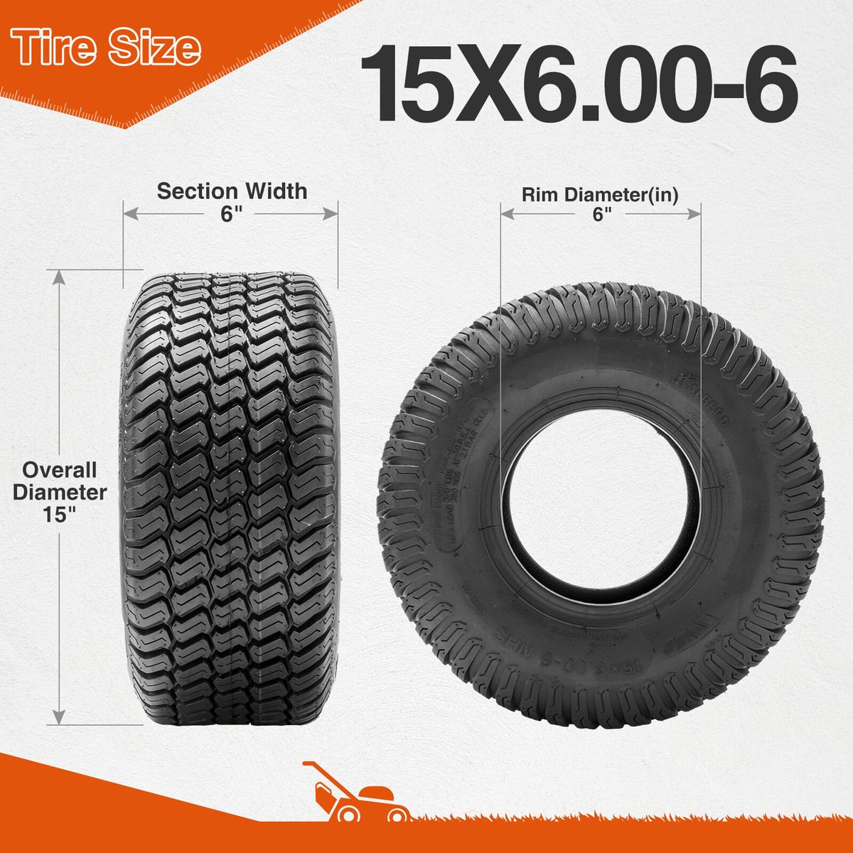 2-Pack 15x6.00-6 Lawn Mower Tires 15x6-6 4Ply Heavy Duty 15x6x6