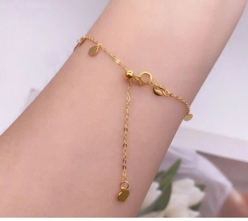 Solid Pure 18K Yellow Gold AU750 Round Sequined Bracelet Bangle 5.5-7.5inch - Picture 9 of 11