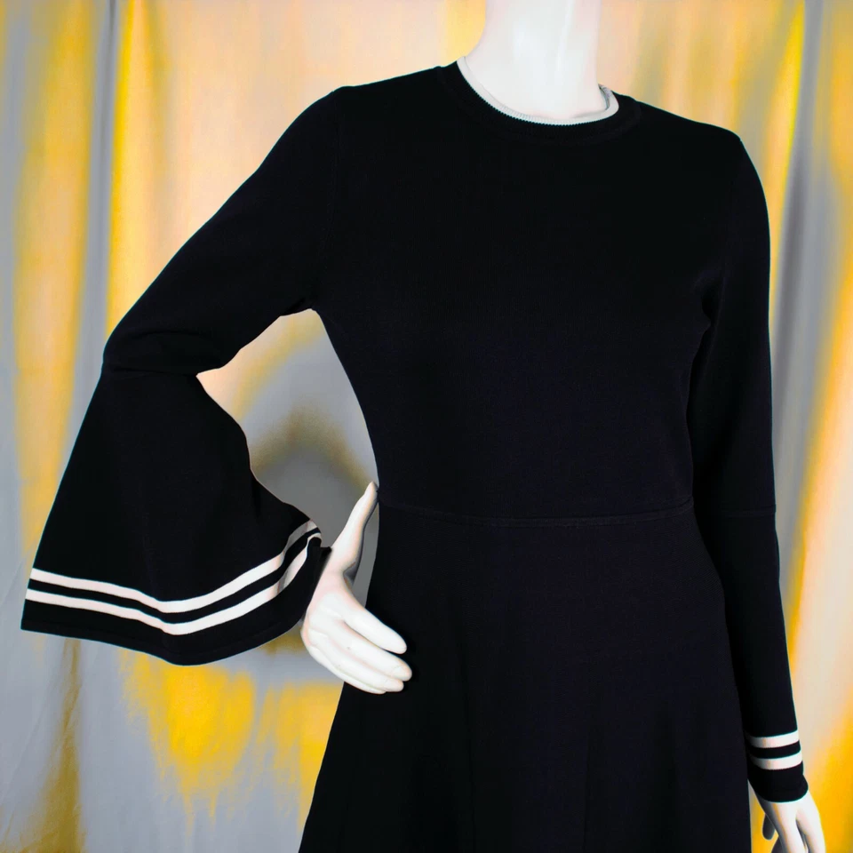 Eliza J neu schwarz & weiß Trim Viskose Mischung Damen U-Ausschnitt ausgestelltes Kleid Größe M - Bild 4 von 4