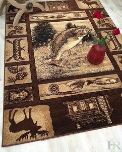 Lodge Cabin Nature And Animals Area Rug Geometric Design Cabin