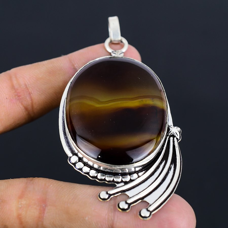 Pendentif agate calsi rock, pendentif fait main, pendentif en argent sterling 925, bijoux pendentif agate, cadeau pour elle, cadeau de Noël - France