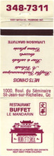 Quebec Canada Le Mandarin Buffet Restaurant, Bar & Salad Vintage Matchbook Cover