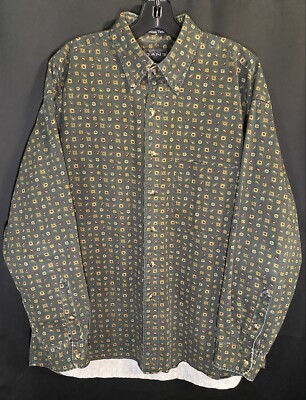 Vintage GANT Chelsea Twill Mens Button Down Green Paisley Long Sleeve Shirt Sz L