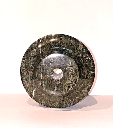 NEW-OLD STOCK: 4" Dia. x 2-3/4"H . Green Zebra Marble Lamp Base-Step, lamp part - Picture 5 of 6