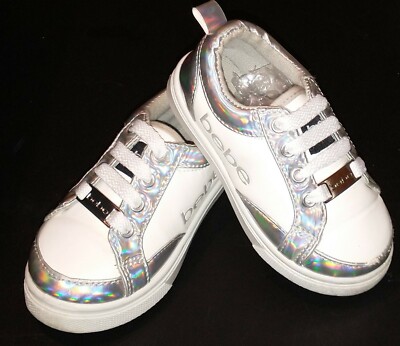 bebe Sport Girls Iridescent White Tennis Shoes Sneakers Size 5/6