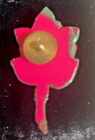 VINTAGE RED ROSE & GREEN LEAF BROOCH SIGNED JAPAN — photo 2