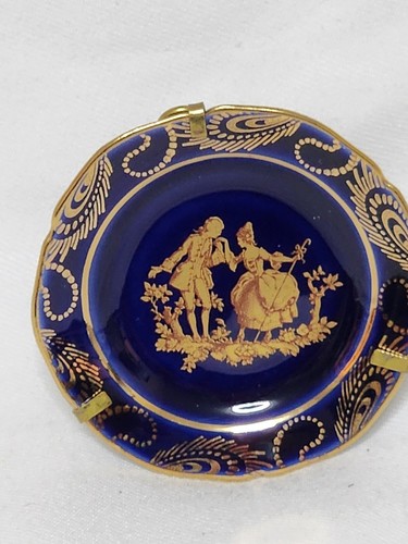 Fontanille & Marraud Limoges Limoges France Cobalt / Gold Mini Plate & Stand FM - Picture 9 of 15