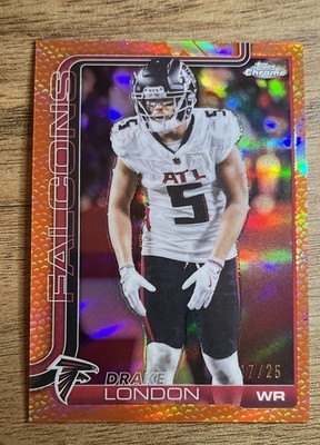 🔥2025 Topps Chrome - Drake London #12 Orange Leather Refractor /25 -- Falcons