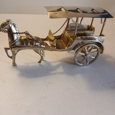 Vintage Krisna Miniature Brass Horse And Carriage Made In Indonesia 
