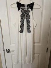 NWOT Anthropologie Doe & Rae White Lined Sleeveless Dress with Black Lace, Lg.