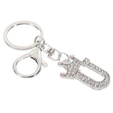 Initial Letter Keychain, Letter U Crown Design Charm, Silver Tone