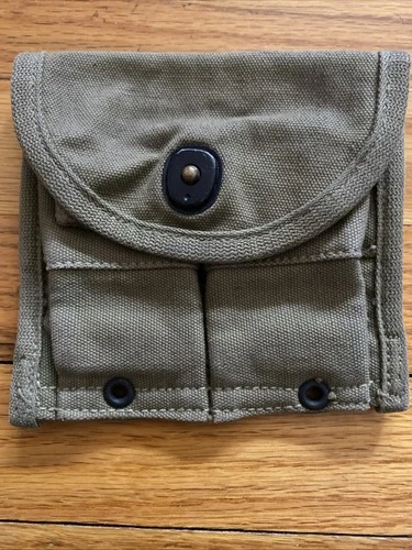 US Military Issue WW2 M1 Carbine Ammo Magazine Stock Belt Pouch Khaki Canvas.