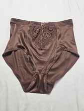 Vtg DELTA BURKE Silky Size 7, Brown Brief Panties Embroidered Floral Lace Front