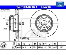2 pieces brake disc ATE 24.0124-0216.1 for BMW X6 X5