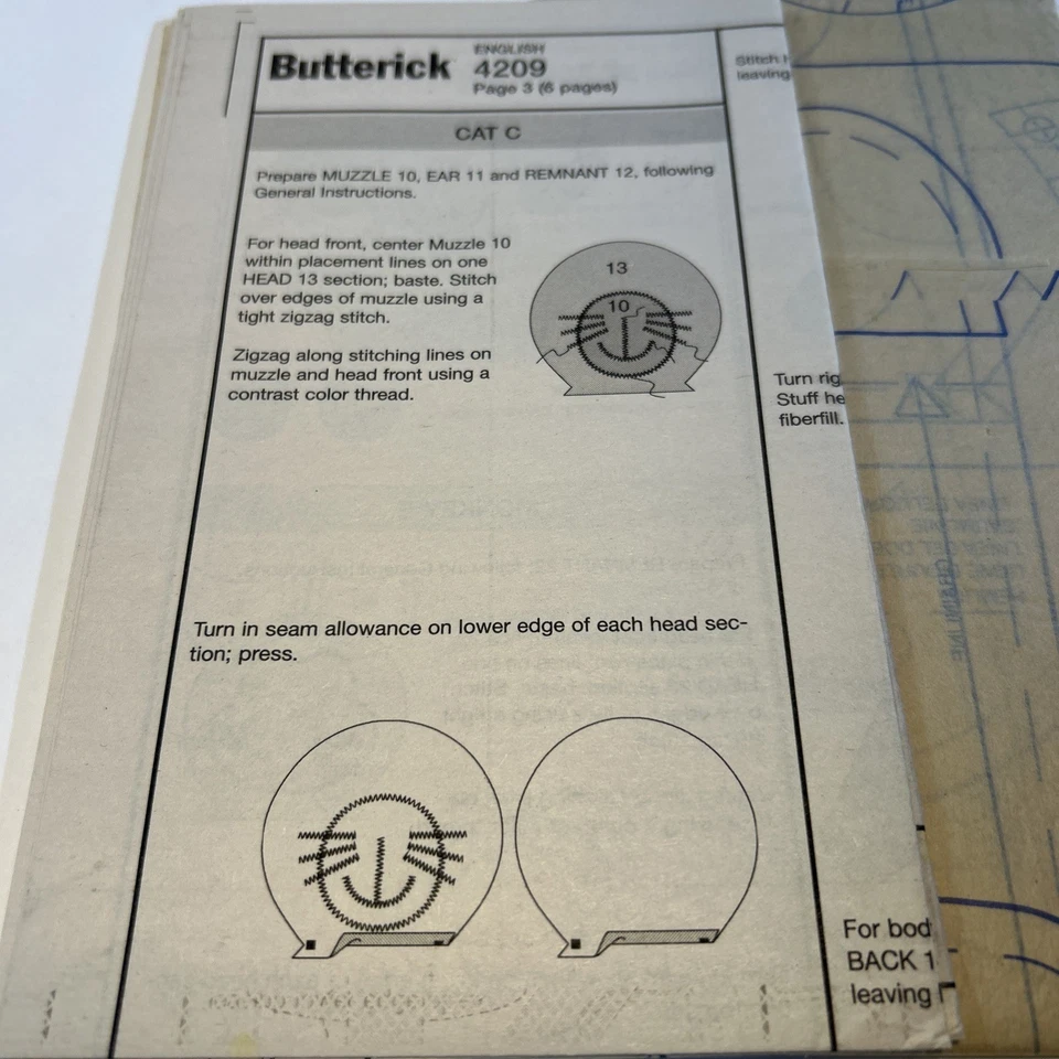 Butterick Sewing Pattern 4209 Animal Hand Puppets Bear Pig Cat Dog Monkey UNCUT - Image 4 of 4