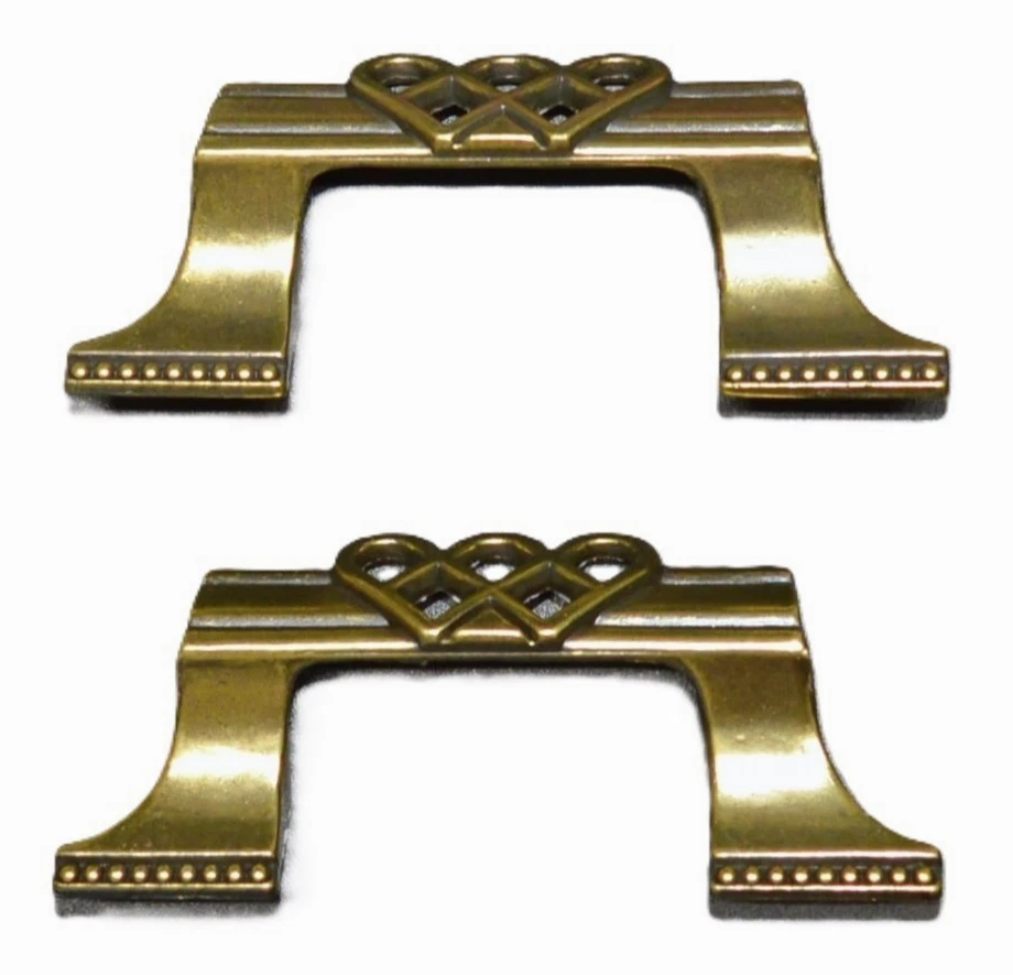 SET OF 2 BAR HEART VINTAGE ART DECO ANTIQUE STYLE DRAWER KNOBS PULL HANDLES