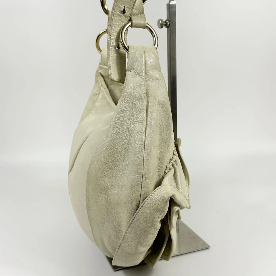 YVES SAINT LAURENT Rive Gauche “Nadja” One Shoulder Leather Bag Beige Used Japan - Image 4 of 4