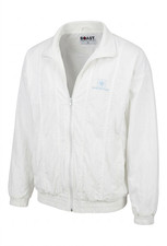 VTG BOAST Men's White Windbreaker Jacket Full Zip Stand-Up Collar Maersk Logo L