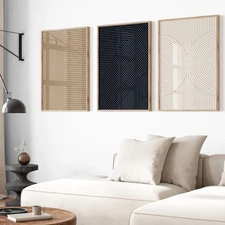 JarThenaAMCS Set of 3 Minimalist Line Canvas Wall Art Prints Boho Modern Neut...